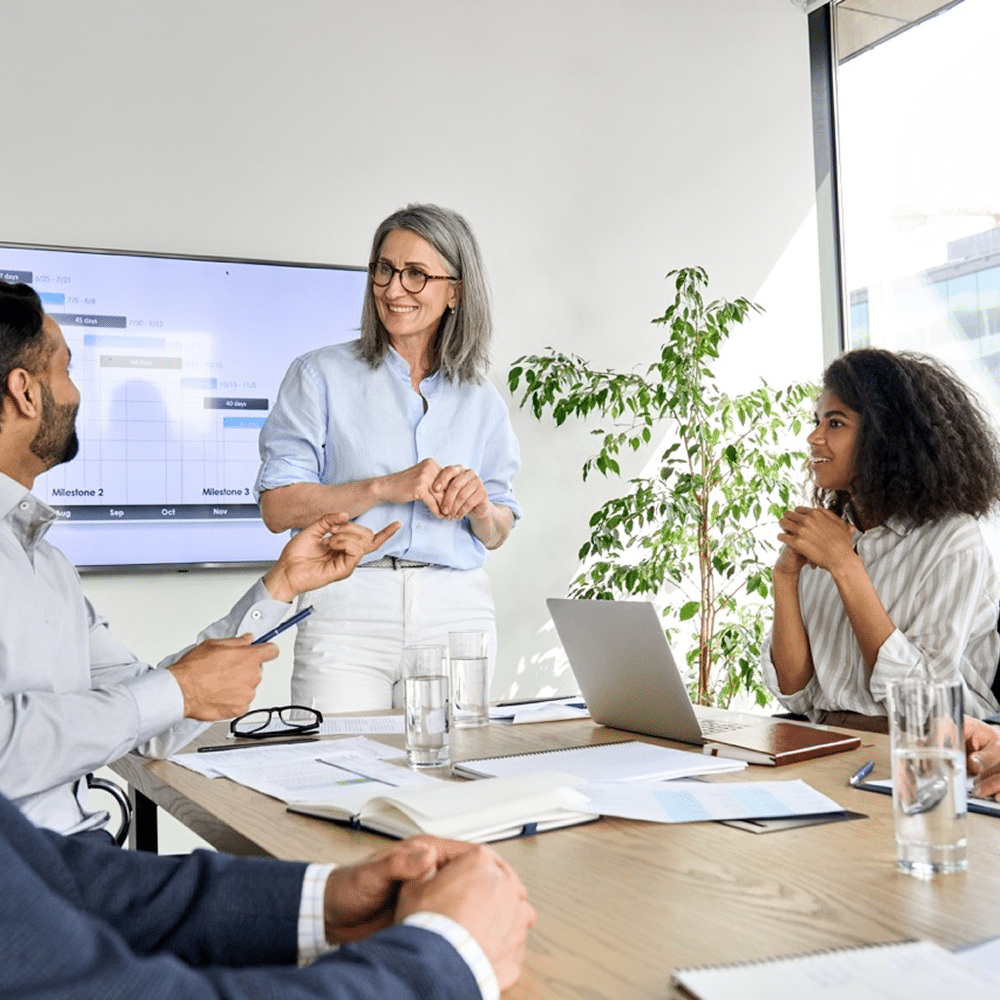 Team meeting around conference table