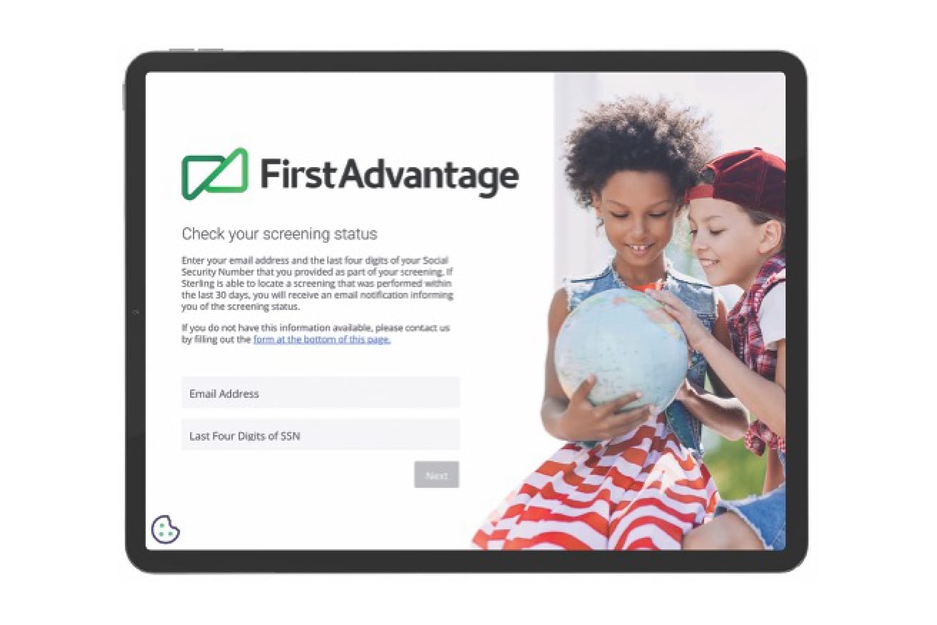 The screenshots of candidate experience on tablet device - First Advantage