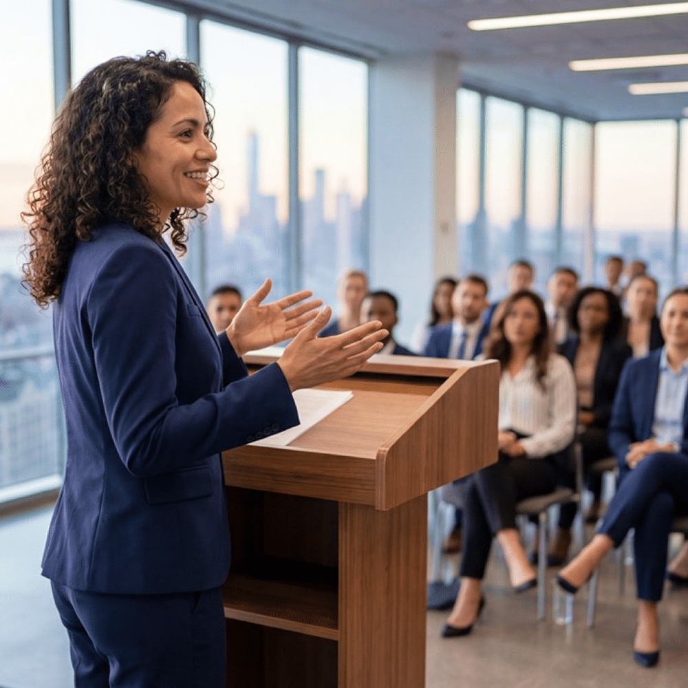 Person speaking at a podium