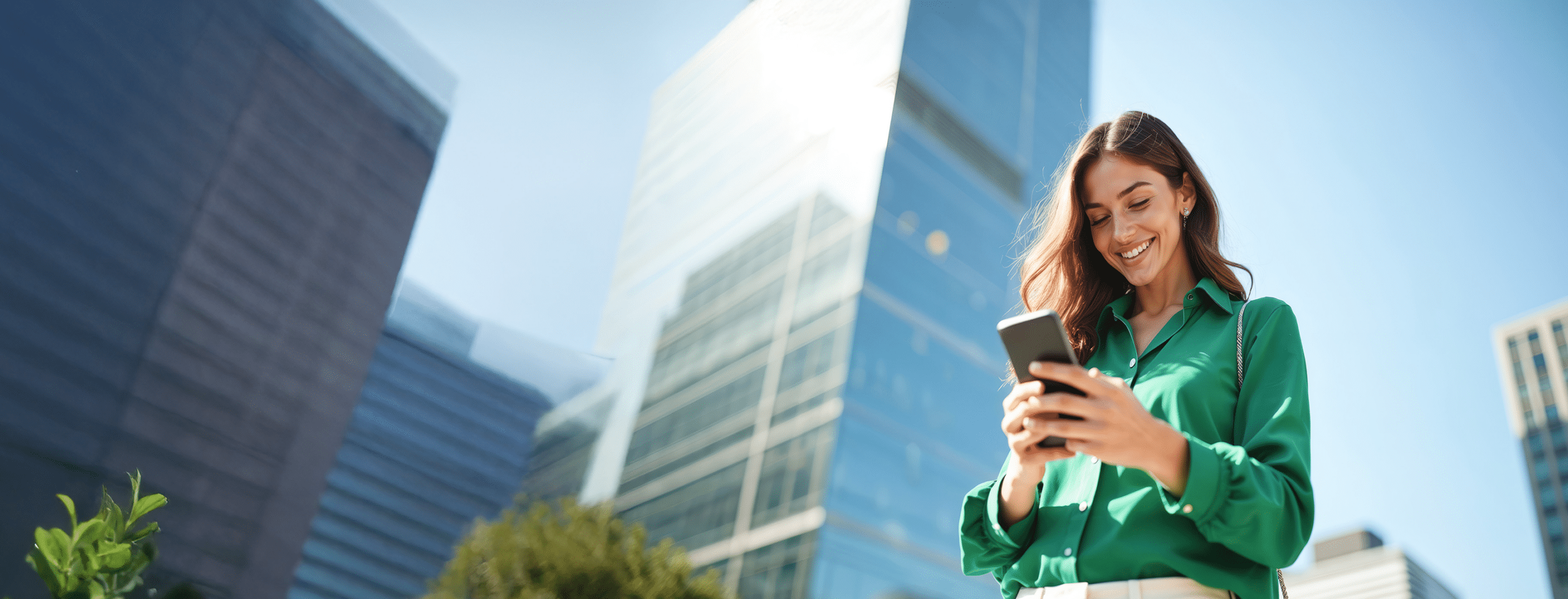 Professional checking phone in city