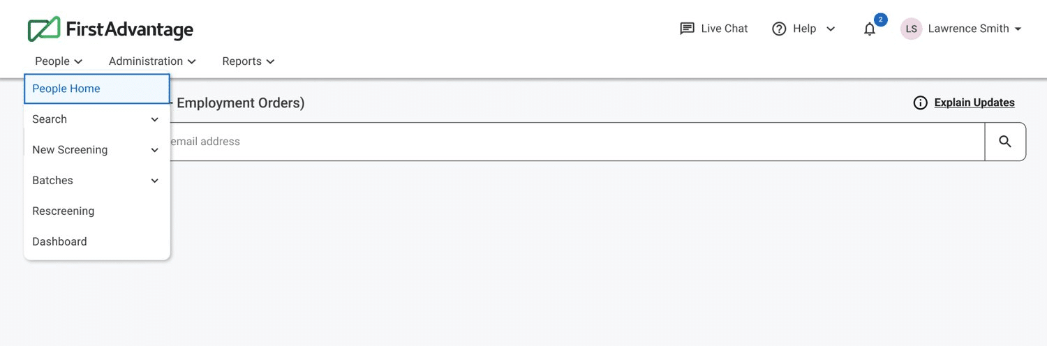 Enterprise Advantage People navigation menu