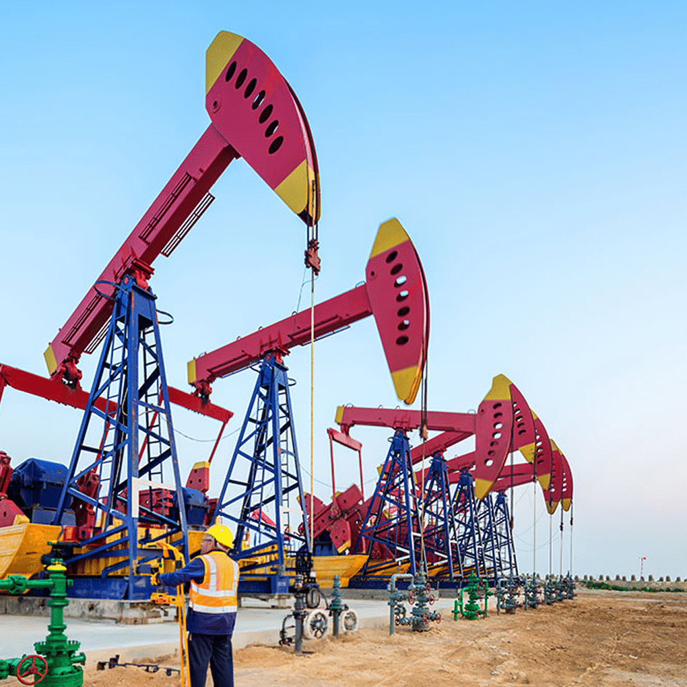 Oil pumpjacks in a field