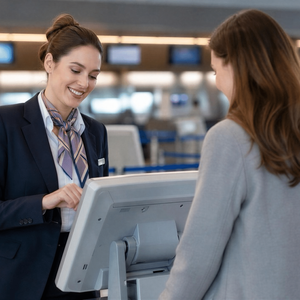 Customer checking in at an airport counter.