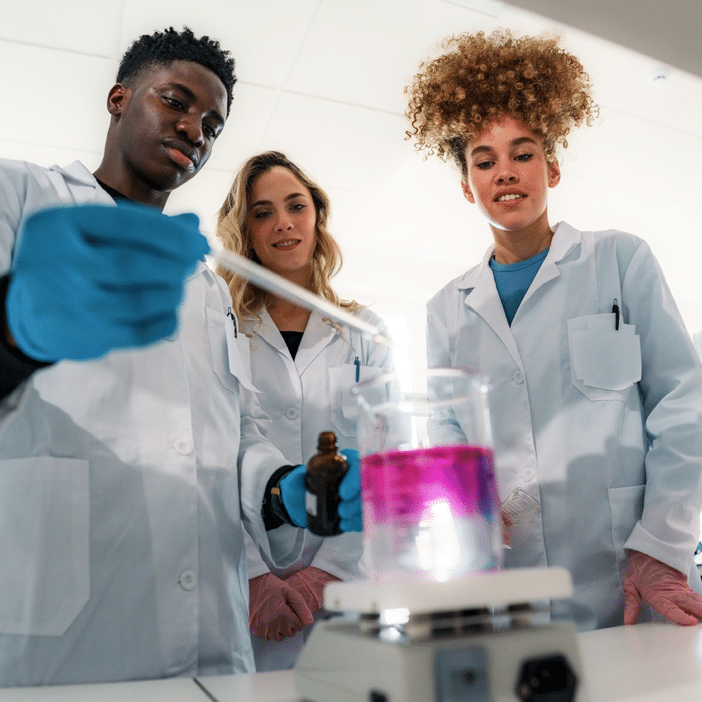 Student researchers conducting a laboratory experiment.